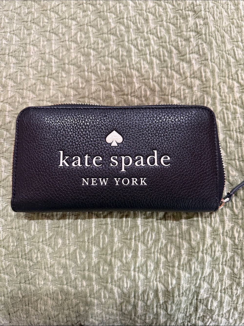 kate spade Black Pebbled Leather Zip-Around Logo Wallet